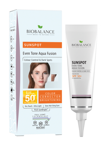 واقي شمس بيوبالانس سن سبوت لتوحيد لون البشرة ومقاومة التصبغات | BioBalance Sunspot Even Tone Aqua Fusion SPF 50+
