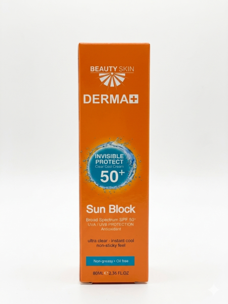 كريم بييوتي سكين ديرما+ واقي شمس SPF50+ بخاصية التبريد والحماية | Beauty Skin Derma+ Invisible Protect Clear Cool Cream SPF50+