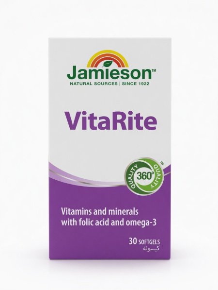 فيتامينات جاميسون فيتارايت مع حمض الفوليك وأوميغا 3 | Jamieson VitaRite Vitamins & Minerals with Folic Acid & Omega-3