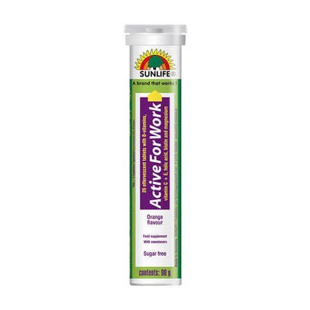 أقراص فوّارة فيتامين C + E + حمض الفوليك + بيوتين + مغنيسيوم | SUNLIFE® Active For Work Effervescent Tablets