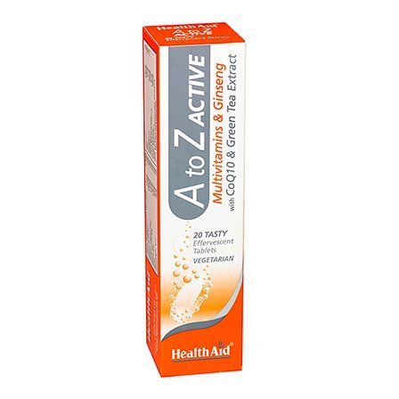 حبوب فوار إيه تو زد أكتيف هيلث إيد مالتي فيتامين وجينسينغ (20 قرص فوار) | HealthAid A to Z Active Multivitamins & Ginseng with CoQ10 & Green Tea Extract (20 Effervescent Tablets)